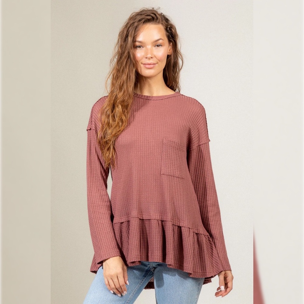 Solid soft waffle knit tunic top